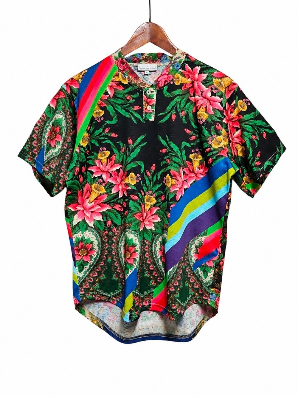 PIERRE-LOUIS MASCIA | Floral Stripe Mesh Henley Shirt | S